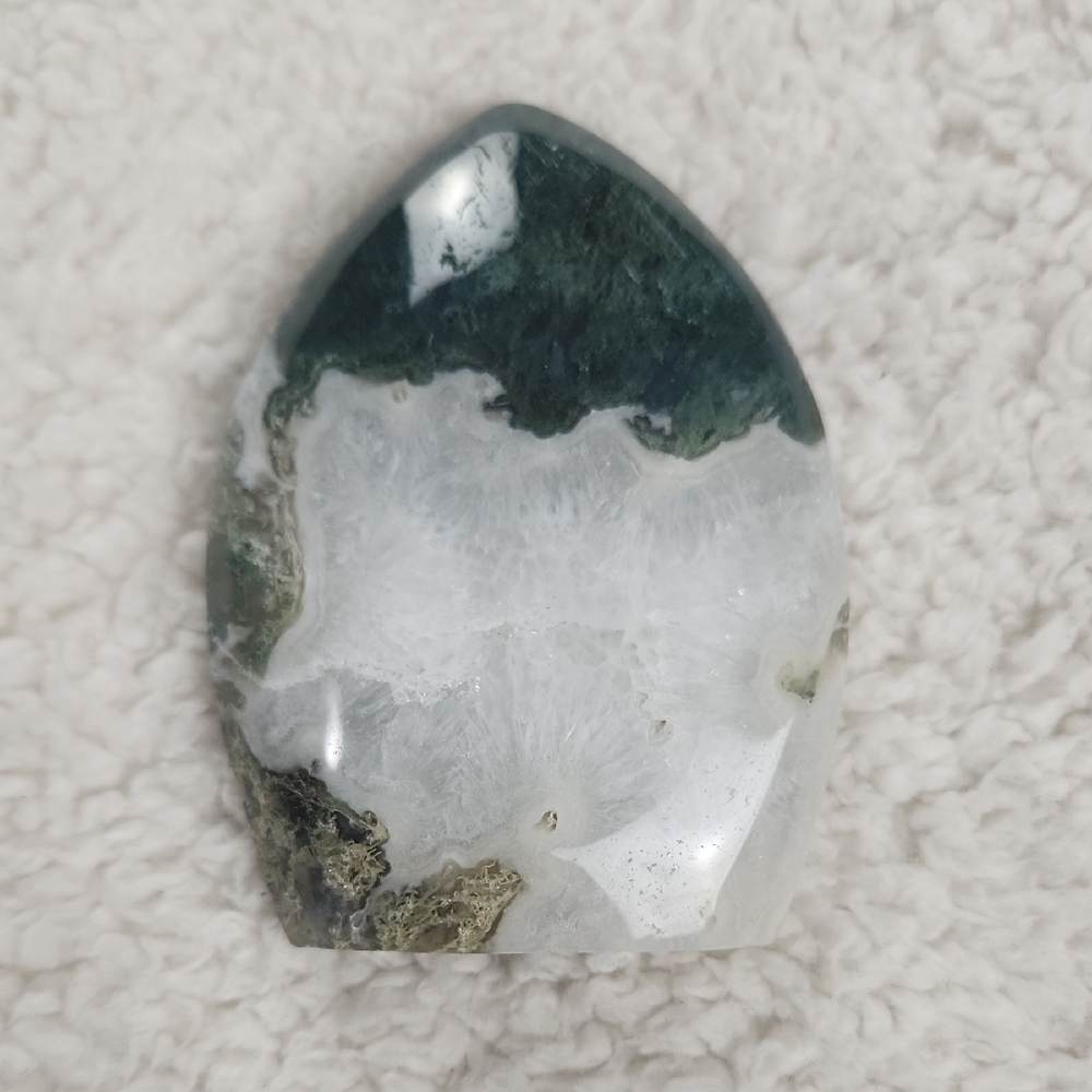 Moss Agate Flame Green and White Polished Stone